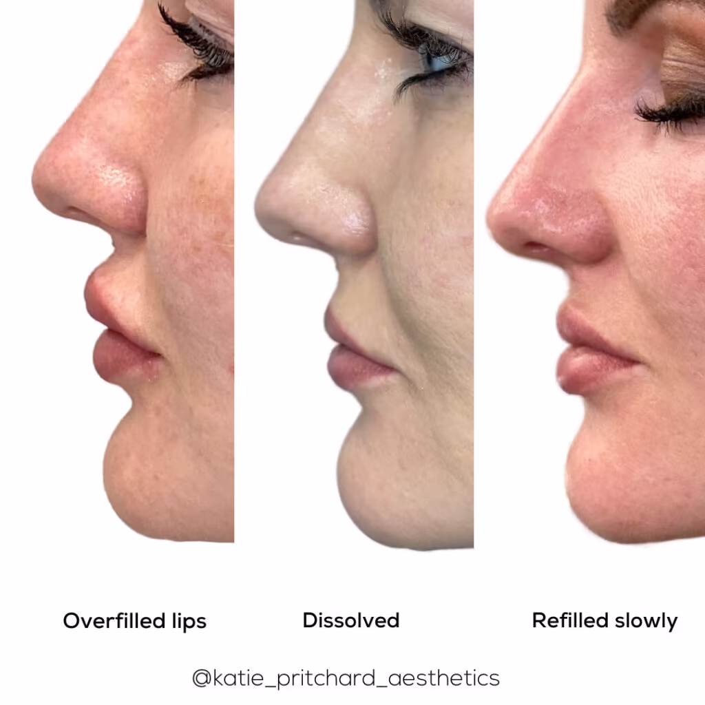 Profile view showing lip filler dissolution followed by subtle, natural lip refilling in Scottsdale